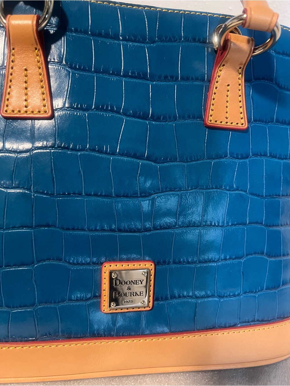 Dooney & Bourke Blue Croc-Embossed Tote with Tan Trim - Picture 7 of 10
